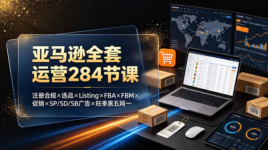 亚马逊全套运营284节课:注册合规×选品×Listing×FBA×FBM×促销×SP/SD/SB广告×旺季黑五网一-800资源网