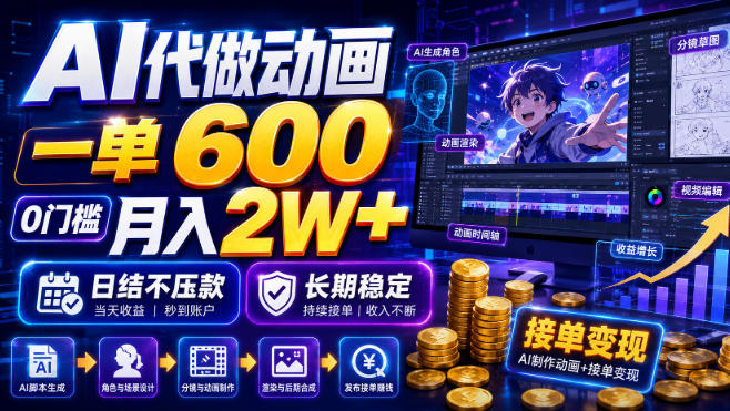 AI代做动画,一单600,0门槛月入2W+,日结不压款,长期稳定-800资源网