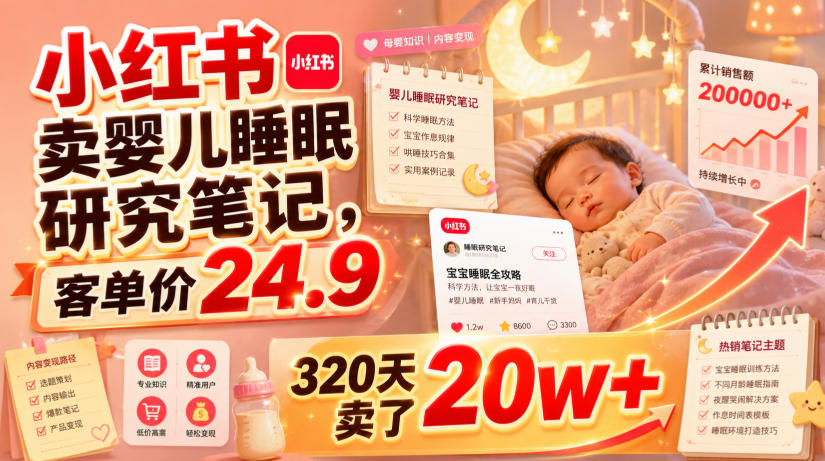 小红书卖婴儿睡眠研究笔记,客单价24.9,320天卖了20w+-800资源网