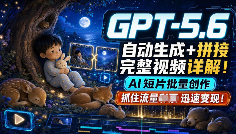 GPT-5.6自动生成+拼接完整视频详解,AI短片批量创作,抓住流量迅速变现!-800资源网