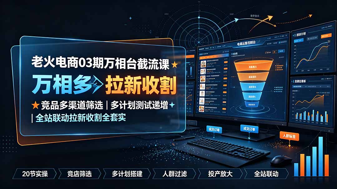 老火电商03期万相台截流课:竞品多渠道筛选|多计划测试递增|全站联动拉新收割全套实操教学-800资源网