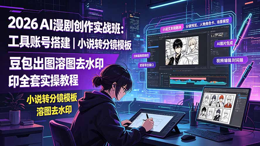 2026AI漫剧创作实战班:工具账号搭建|小说转分镜模板|豆包出图溶图去水印全套实操教程-800资源网