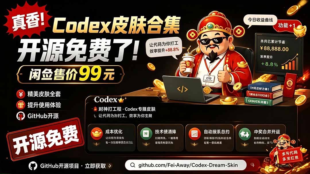 闲鱼售卖99元的Codex皮肤包,GitHub 免费开源了!让你的codex变成精美界面 Codex Dream Skin-800资源网