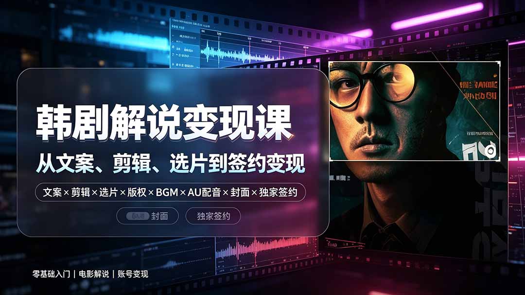 抖音270W粉丝博主亲授韩剧解说课:文案×剪辑×选片×版权×BGM×AU配音×封面×独家签约,零基础到变现-800资源网