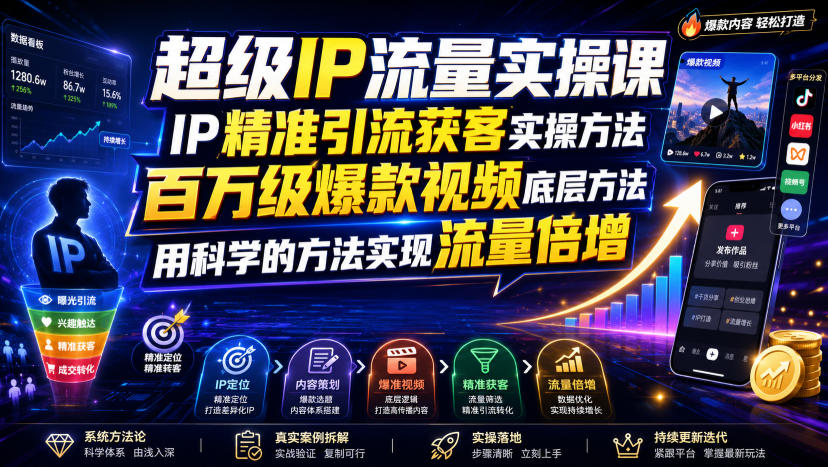 超级IP流量实操课,IP精准引流获客实操方法,百万级爆款视频底层方法,用科学的方法实现流量倍增-800资源网