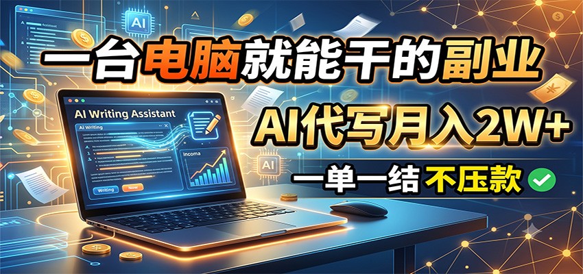 一台电脑就能干的副业，AI代写月入2W+，一单一结不压款-800资源网