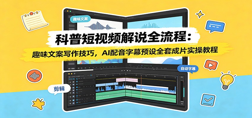 科普短视频解说全流程:趣味文案写作技巧,AI配音字幕预设全套成片实操教程-800资源网