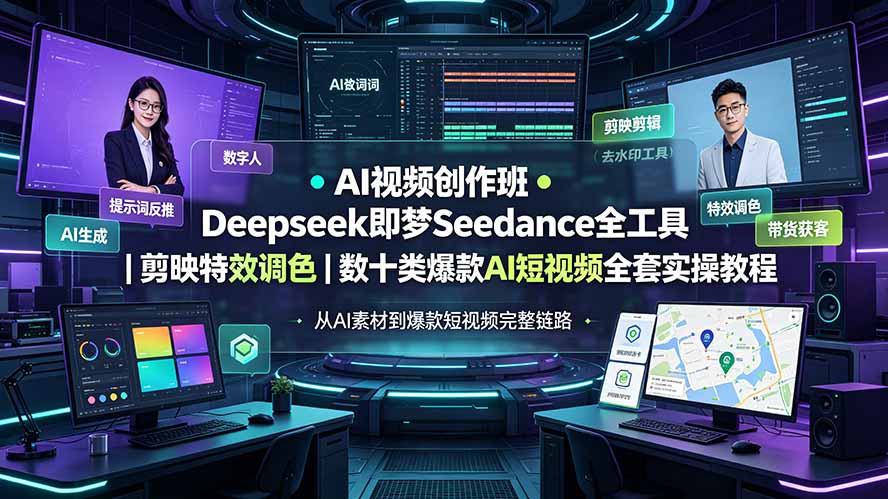 AI视频创作班◆Deepseek即梦Seedance全工具|剪映特效调色|数十类爆款AI短视频全套实操教程-800资源网