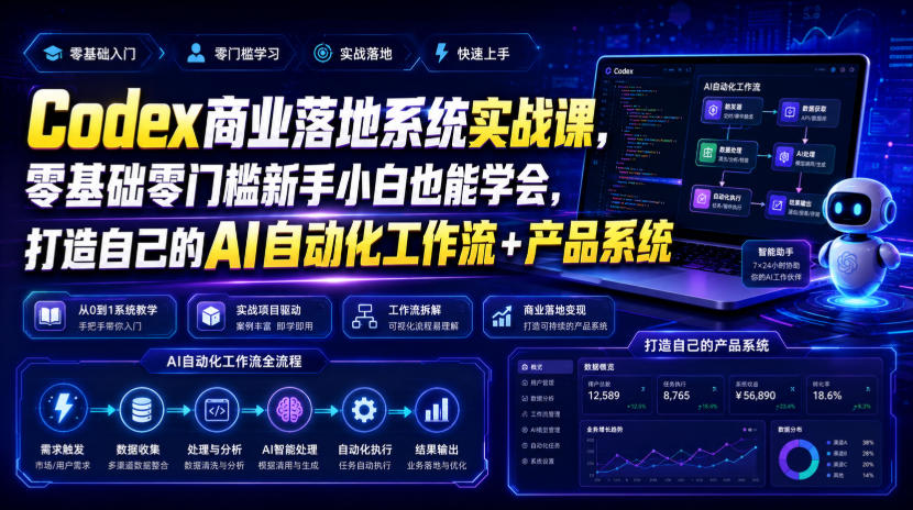 Codex商业落地系统实战课,零基础零门槛新手小白也能学会,打造自己的AI自动化工作流+产品系统-800资源网