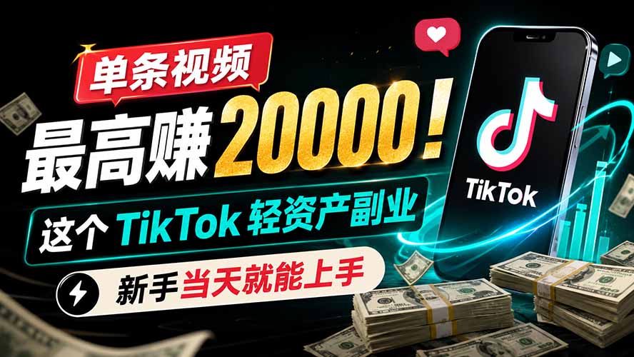 单条视频最高赚 20000!这个 TikTok 轻资产副业,新手当天就能上手-800资源网