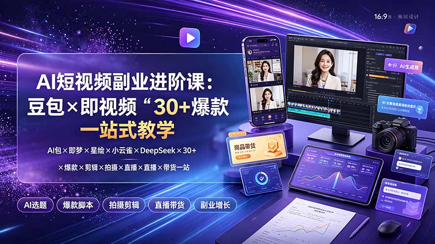 AI短视频副业进阶课:豆包×即梦×星绘×小云雀×DeepSeek×30+爆款×剪辑×拍摄×直播×带货一站式教学-800资源网
