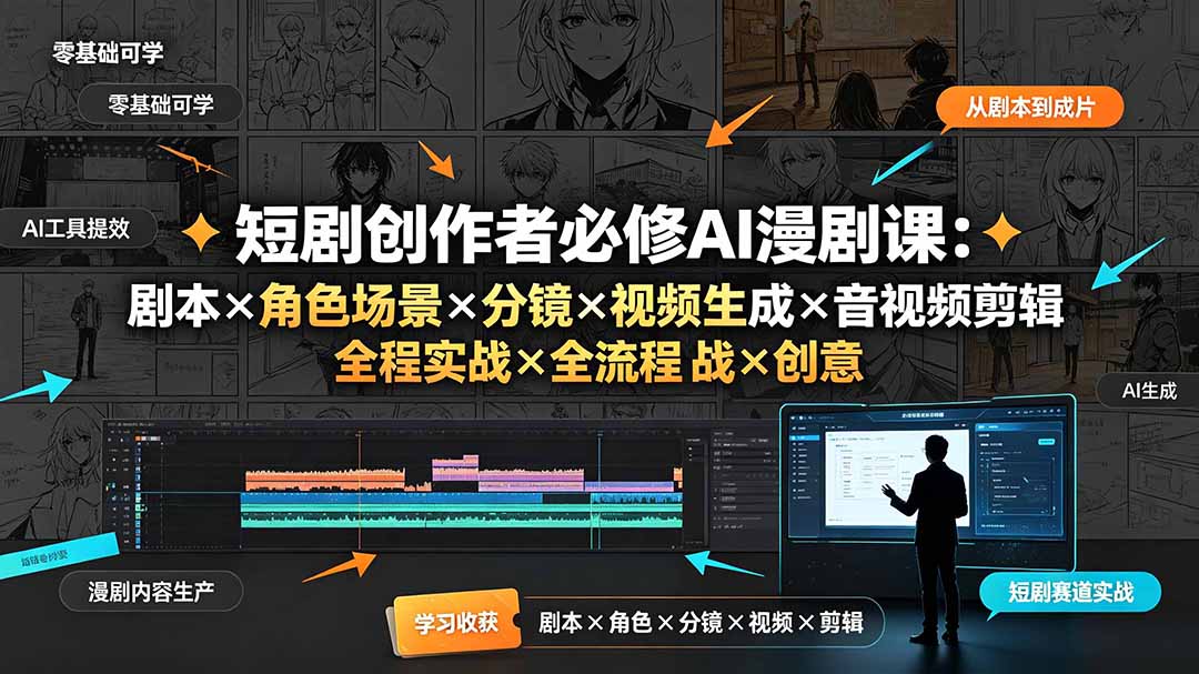 短剧创作者必修AI漫剧课:剧本×角色场景×分镜×视频生成×音视频剪辑×全流程实战×创意短片拆解-800资源网