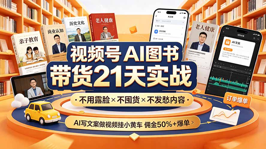 视频号AI图书带货21天实战:不用露脸×不囤货×不发愁内容,AI写文案做视频挂小黄车,佣金50%+爆单-800资源网