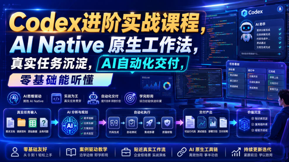 Codex进阶实战课｜AI Native原生工作法，22节真实任务落地，从配置到AI自动化交付全链路教程-800资源网