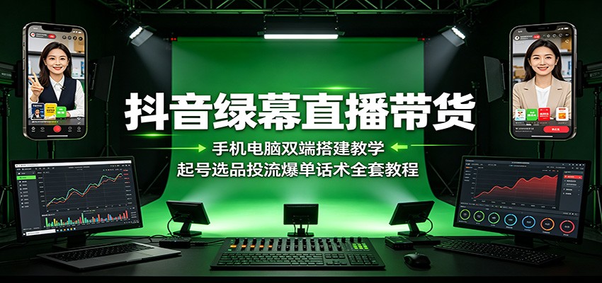 抖音绿幕直播带货:手机电脑双端搭建教学,起号选品投流爆单话术全套教程-800资源网