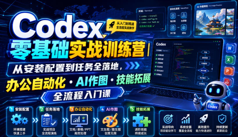 Codex零基础实战训练营｜从安装配置到任务全落地，办公自动化・AI作图・技能拓展全流程入门课-800资源网