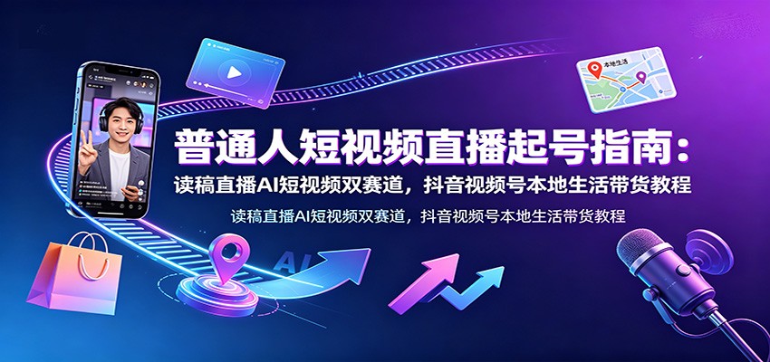 普通人短视频直播起号指南:读稿直播AI短视频双赛道,抖音视频号本地生活带货教程-800资源网