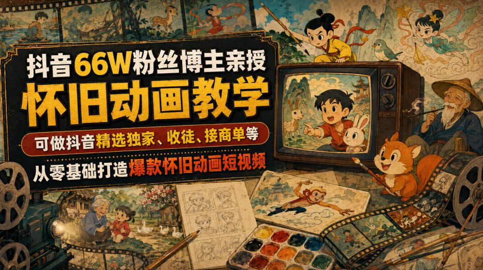 抖音66W粉丝博主亲授怀旧动画教学,可做抖音精选独家、收徒、接商单等,从零基础打造爆款怀旧动画短视频-800资源网