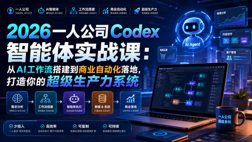 2026一人公司Codex智能体实战课：从AI工作流搭建到商业自动化落地，打造你的超级生产力系统-800资源网
