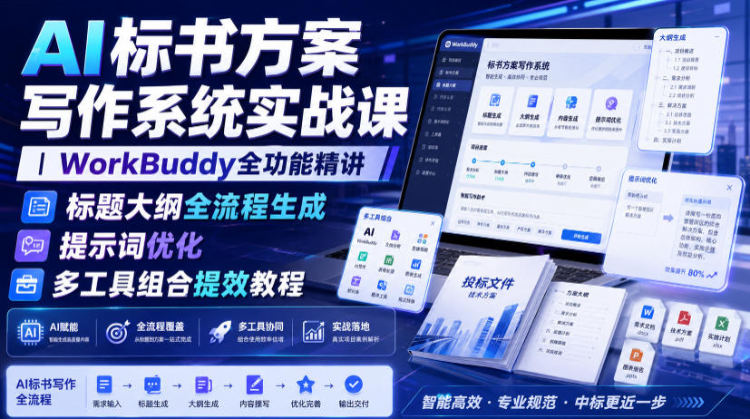 AI标书方案写作系统实战课｜WorkBuddy全功能精讲・标题大纲全流程生成・提示词优化・多工具组合提效教程-800资源网