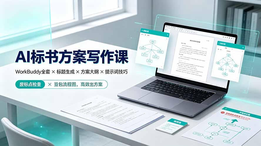 AI标书方案写作课：WorkBuddy全套×标题生成×方案大纲×提示词技巧×废标点检查×豆包流程图，高效出方案-800资源网