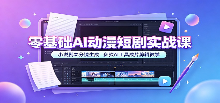 零基础AI动漫短剧实战课：小说剧本分镜生成，多款AI工具成片剪辑教学-800资源网