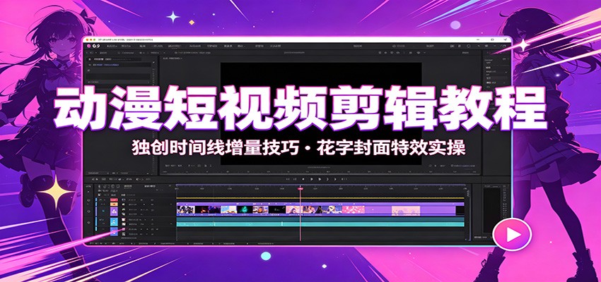动漫短视频剪辑教程：独创时间线增量技巧，花字封面特效实操-800资源网