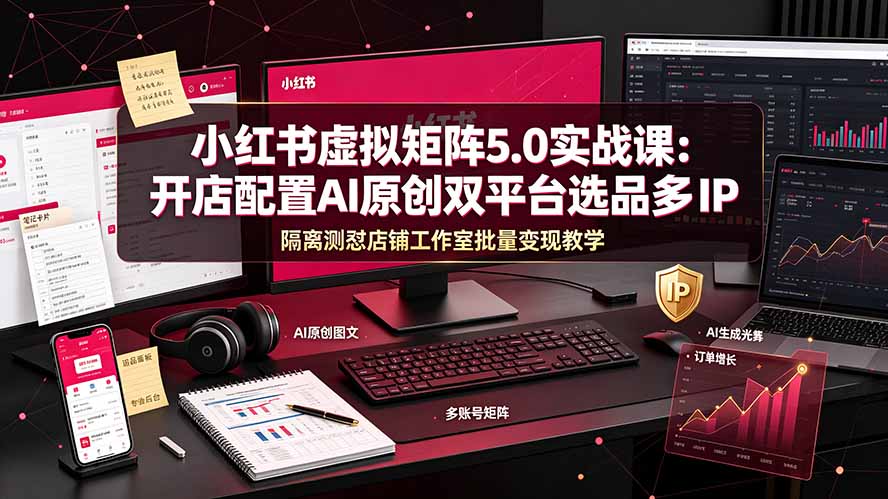 小红书虚拟矩阵5.0实战课：开店配置｜AI原创｜双平台选品｜多IP隔离｜测怼店铺工作室批量变现实操教学-800资源网