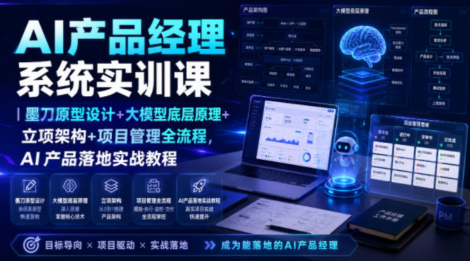 AI产品经理系统实训课|墨刀原型设计+大模型底层原理+立项架构+项目管理全流程,AI产品落地实战教程-800资源网