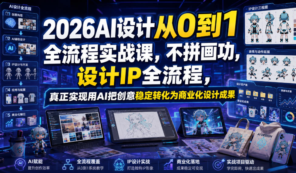 2026AI设计从0到1全流程实战课，不拼画功，设计IP全流程，真正实现用AI把创意稳定转化为商业化设计成果-800资源网