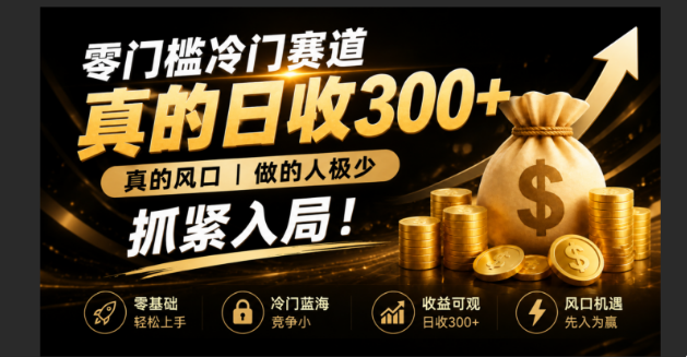 零成本冷门赛道，真的日300+真风口，做得人极少！赶紧入局，超级简单！-800资源网