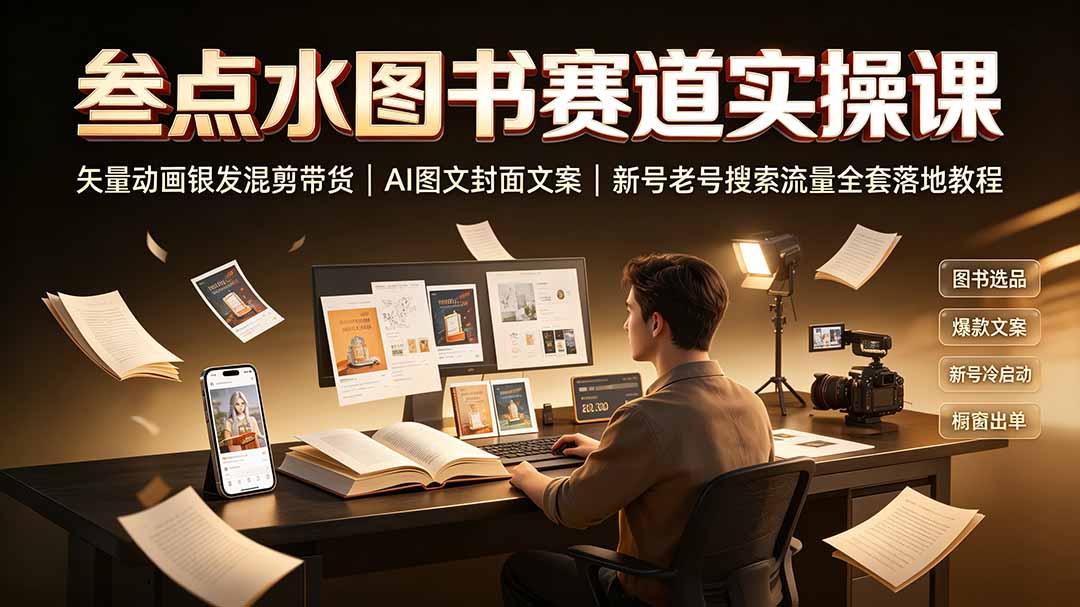 叁点水图书赛道实操课|矢量动画银发混剪带货,AI图文封面文案,新号老号搜索流量全套落地教程-800资源网