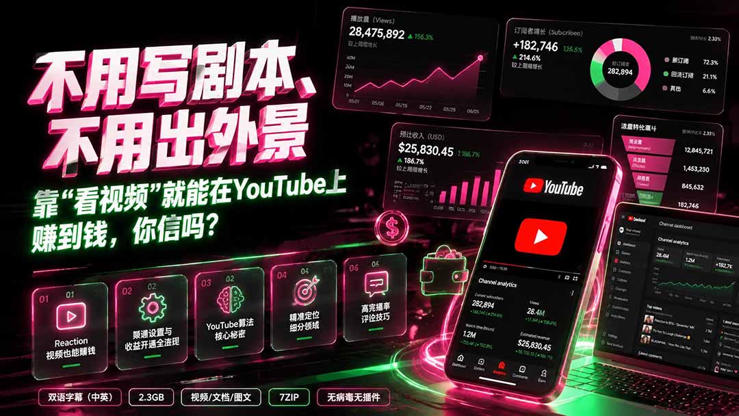不用写剧本、不用出外景——靠”看视频”就能在YouTube上赚到钱，你信吗？【原创双语字幕】