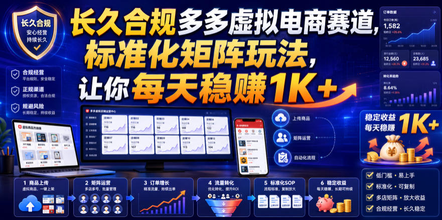长久合规多多虚拟电商赛道，标准化矩阵玩法，让你每天稳賺1K+-800资源网