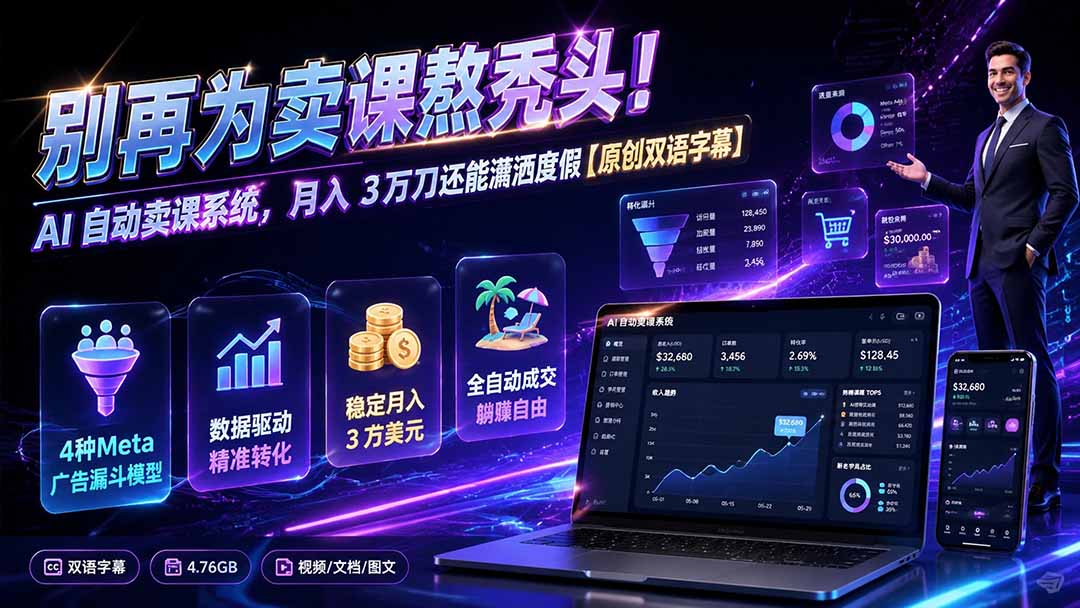 别再为卖课熬秃头！AI 自动卖课系统，月入 3 万刀还能潇洒度假【原创双语字幕】