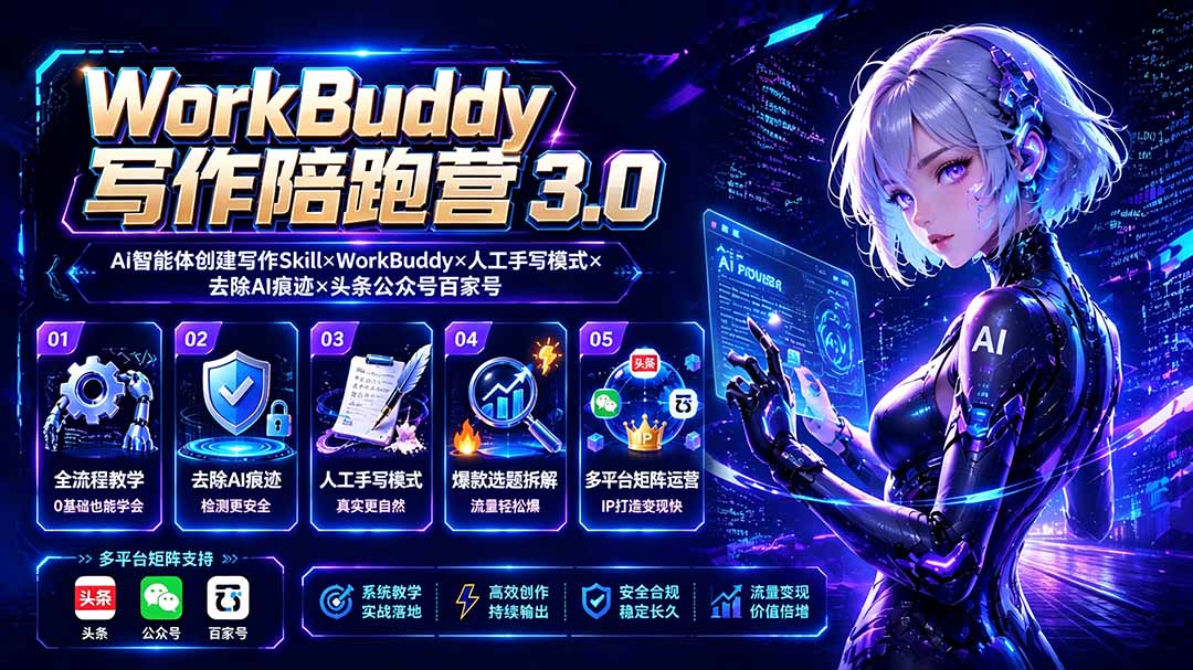 2026WorkBuddy写作陪跑营3.0-更新：Ai智能体创建写作Skill×WorkBuddy×人工手写模式×去除AI痕迹×头条公众号百家号