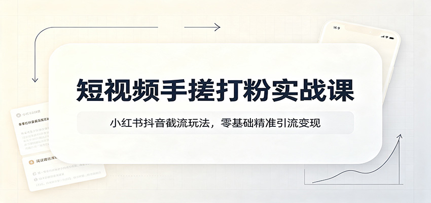 短视频手搓打粉实战课:小红书抖音截流玩法,零基础精准引流变现-800资源网