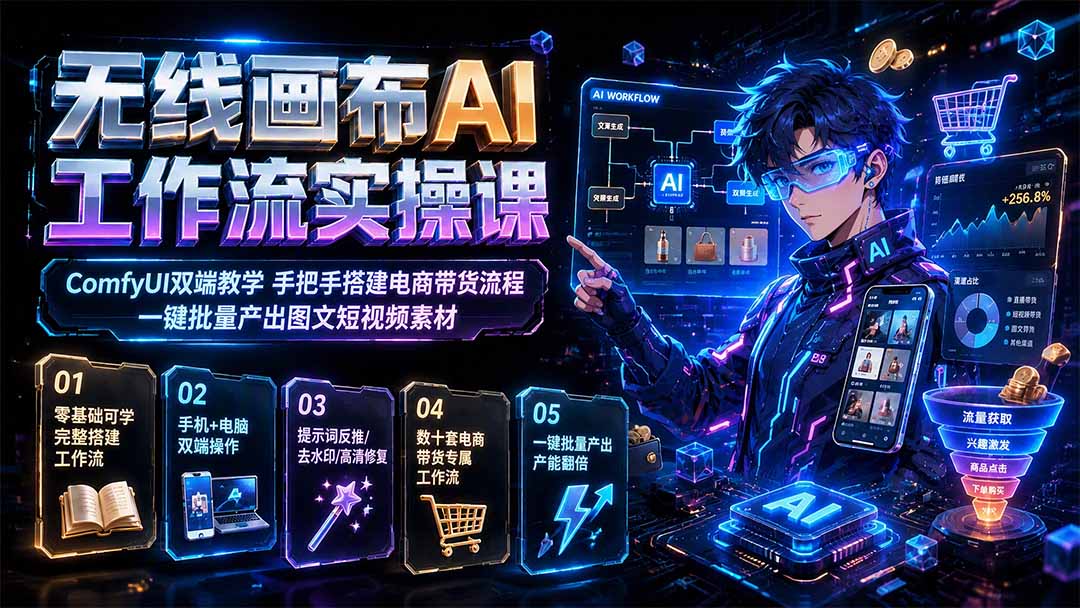 无线画布AI工作流实操课|ComfyUI双端教学,手把手搭建电商带货流程,一键批量产出图文短视频素材-800资源网