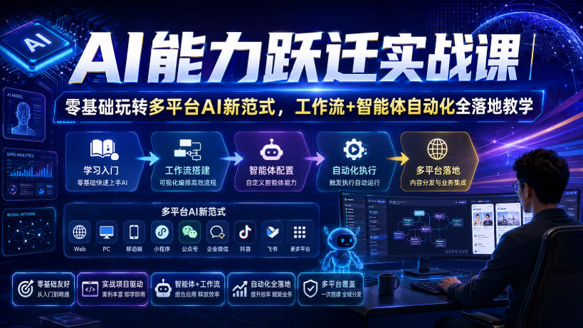 AI能力跃迁实战课|零基础玩转多平台AI新范式,工作流+智能体自动化全落地教学-800资源网