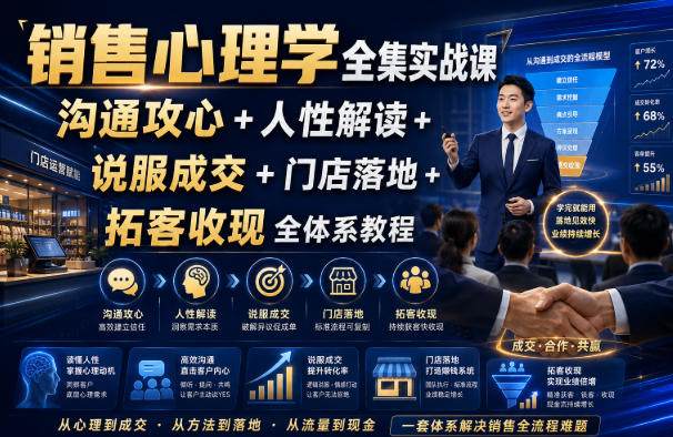 销售心理学全集实战课|沟通攻心+人性解读+说服成交+门店落地+拓客收现全体系教程-800资源网