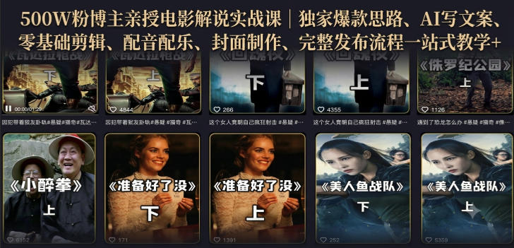 500W粉博主亲授电影解说实战课|精选独家思路、AI写文案、零基础剪辑、配音配乐、封面制作、完整发布流程一站式教学-800资源网