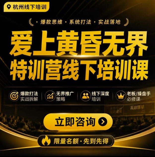爱上黄昏无界特训营AI推广实战7月27-30杭州线下课,AI落地淘宝最完整的课程,学天猫淘宝的老板必看-800资源网