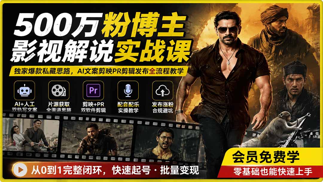 500万粉博主影视解说实战课|独家爆款私藏思路,AI文案剪映PR剪辑发布全流程教学-800资源网