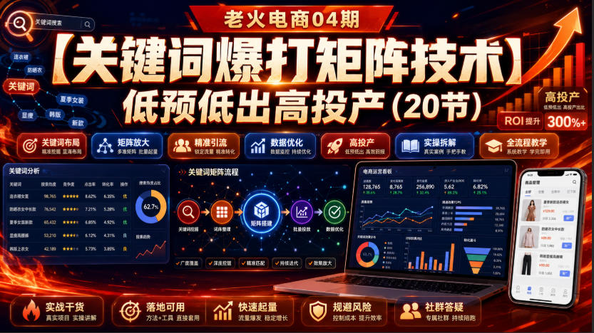 老火电商04期：【关键词爆打矩阵技术】低预低出高投产（20节）-800资源网