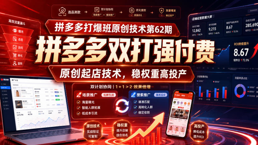 拼多多打爆班原创技术第62期，拼多多双打强付费，原创起店技术，稳权重高投产-800资源网