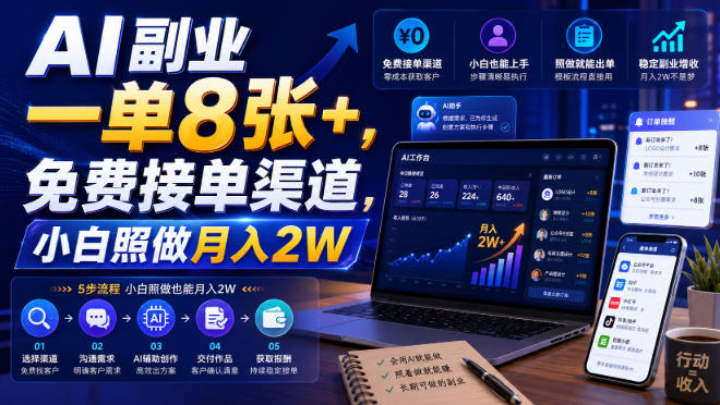 AI副业一单8张+,免费接单渠道,小白照做月入2W-800资源网