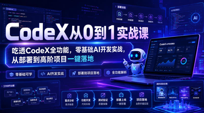 CodeX从0到1实战课，吃透CodeX全功能，零基础AI开发实战，从部署到高阶项目一键落地-800资源网