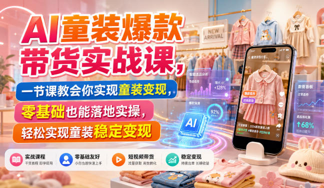 AI童装爆款带货实战课,一节课教会你实现童装变现,零基础也能落地实操-800资源网