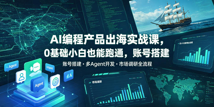 AI编程产品出海实战课,0基础小白也能跑通,账号搭建・多Agent开发・市场调研全流程,月入千刀跨境变现教程(更新)-800资源网