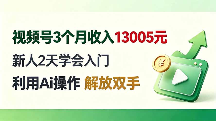 视频号3个月收入13005元， 新人2天学会入门， 利用Ai操作 解放双手！-800资源网